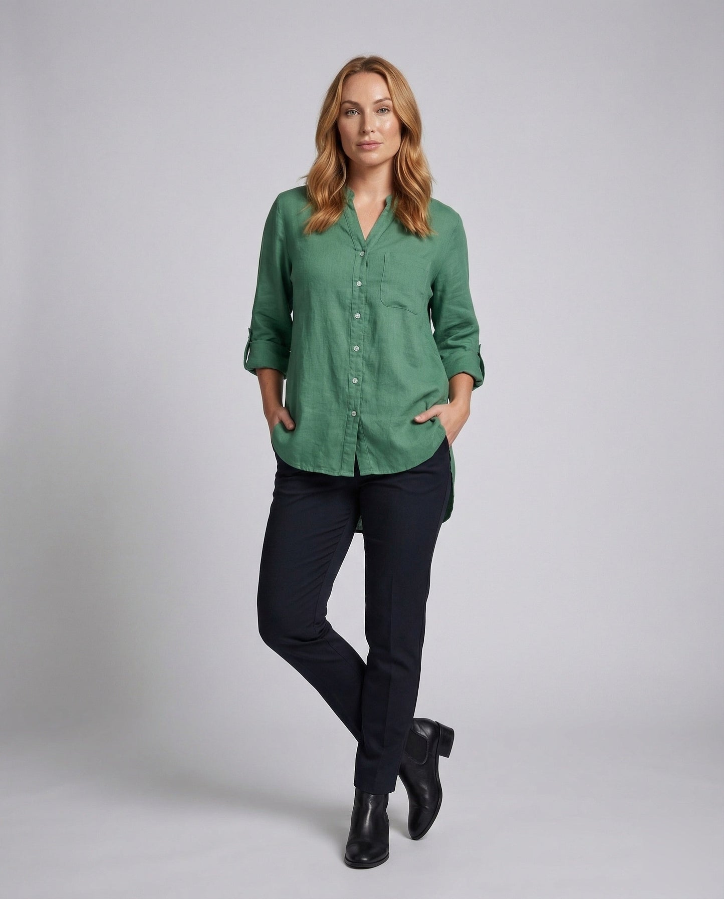 Damen Tunika Bluse Leinenmix Rückenausschnitt - Eveloria