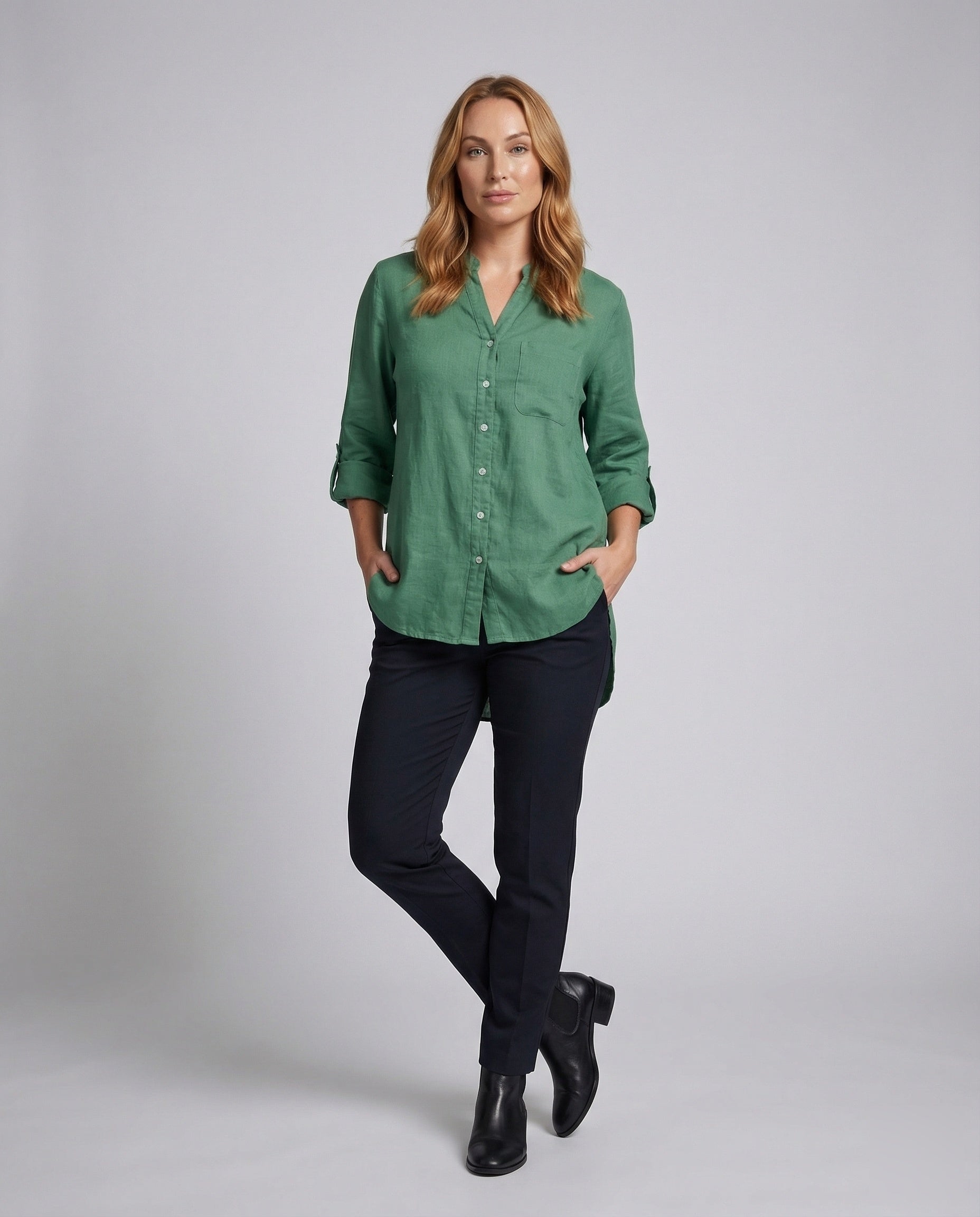 Damen Tunika Bluse Leinenmix Rückenausschnitt - Eveloria