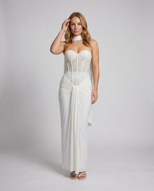 Damen Abendkleid Korsage mit Knotendetail und Halsband - Eveloria