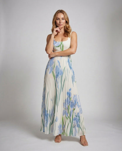Damen Maxikleid Plissiert Chiffon Taillierte Korsage - Eveloria