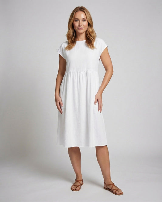 Damen Midikleid Strukturiertes Leinen Optik - Eveloria