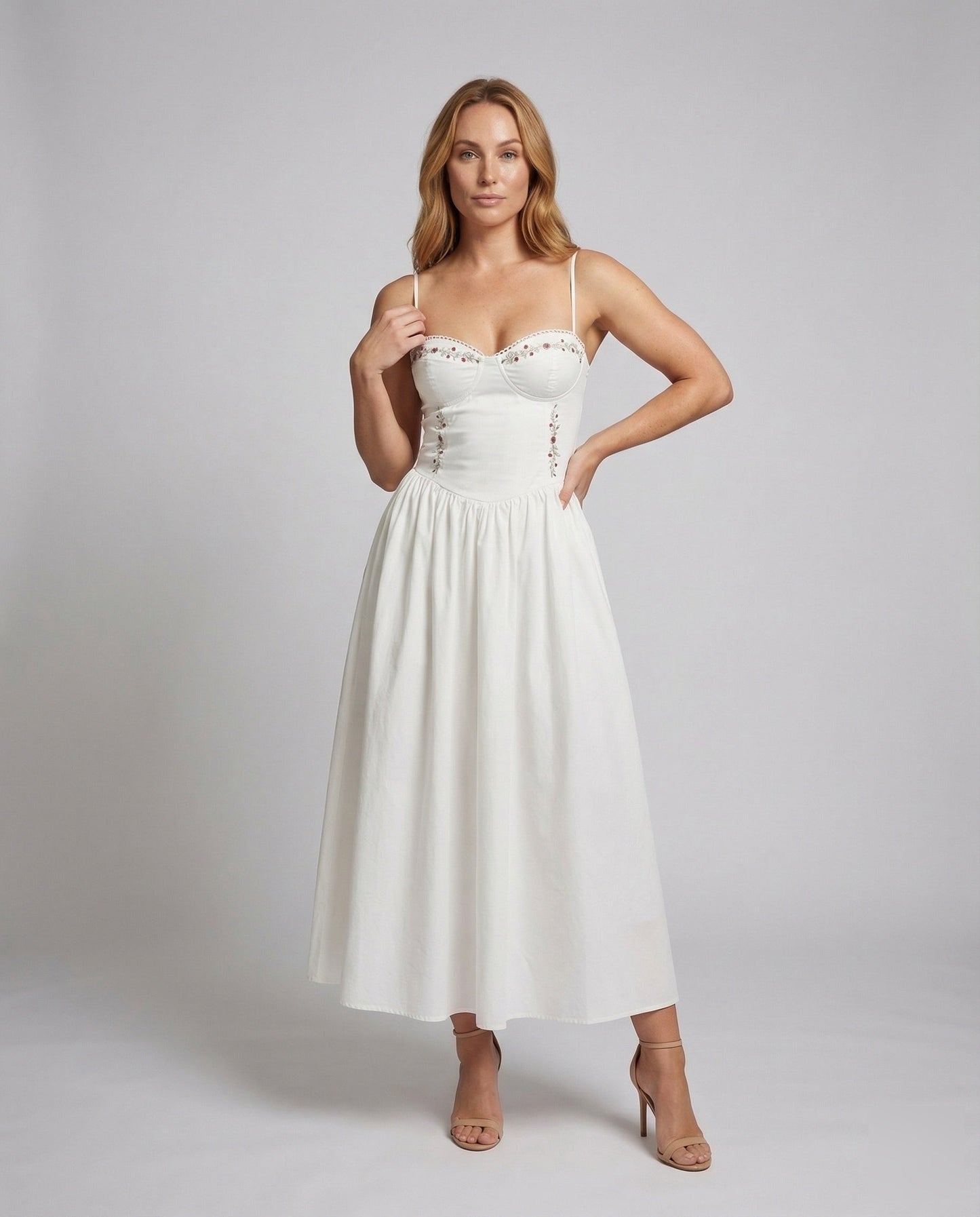 Damen Midikleid Schiffchen-Ausschnitt Tellerrock - Eveloria