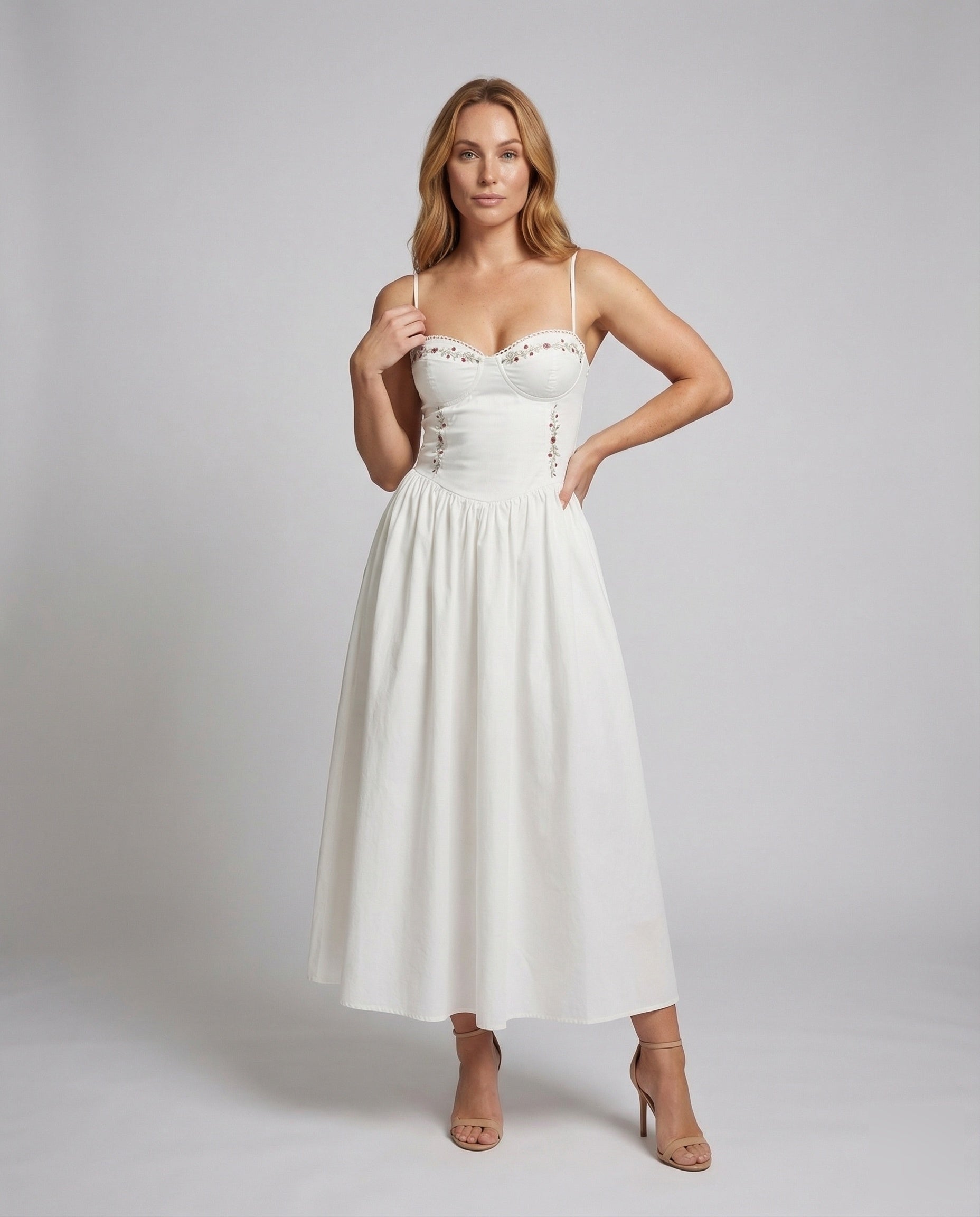 Damen Midikleid Schiffchen-Ausschnitt Tellerrock - Eveloria