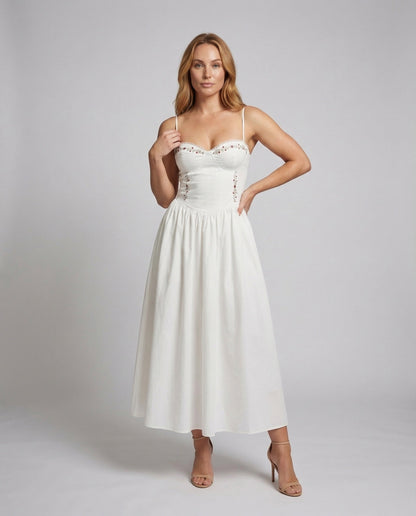 Damen Midikleid Schiffchen-Ausschnitt Tellerrock - Eveloria