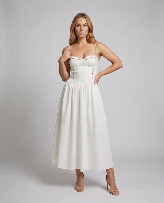 Damen Midikleid Schiffchen-Ausschnitt Tellerrock - Eveloria