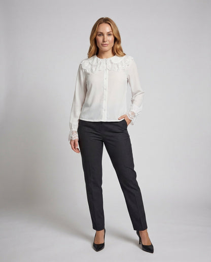 Damen Bluse Spitzenkragen Vintage-Stil - Eveloria