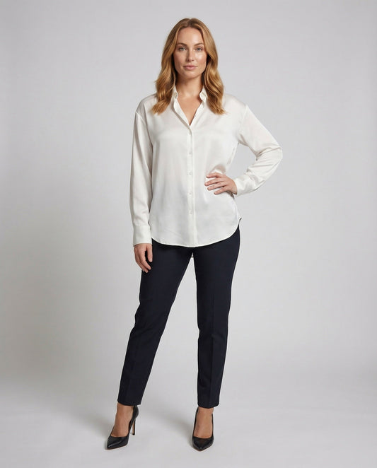 Damen Oversize Hemdbluse Satiniert - Eveloria
