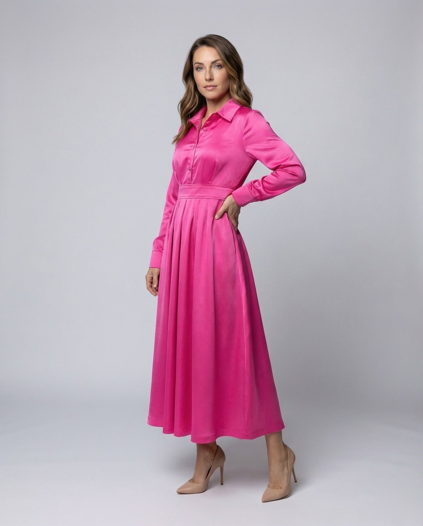 Damen Satin-Kleid Maxi-Länge Mit Bindegürtel - Eveloria