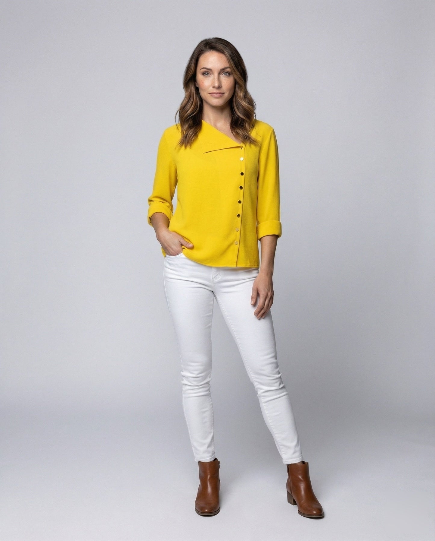 Damen Schlupfbluse Crepe Optik Reverskragen - Eveloria