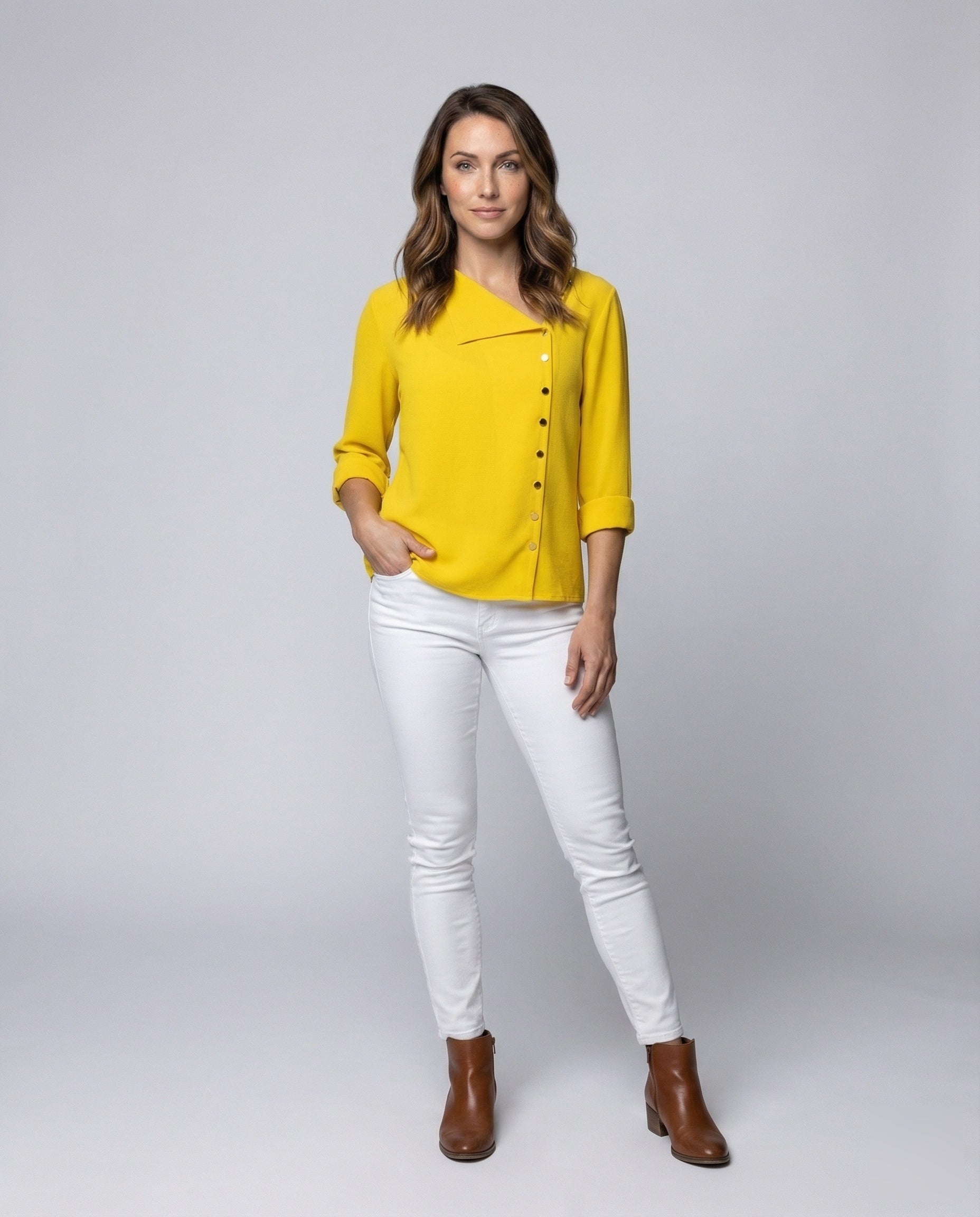 Damen Schlupfbluse Crepe Optik Reverskragen - Eveloria