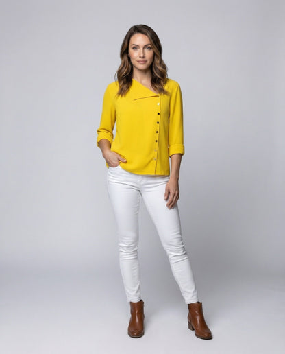 Damen Schlupfbluse Crepe Optik Reverskragen - Eveloria