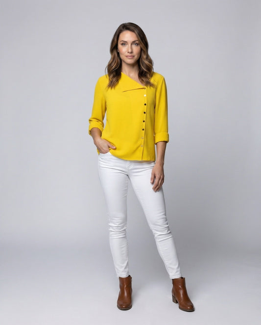 Damen Schlupfbluse Crepe Optik Reverskragen - Eveloria