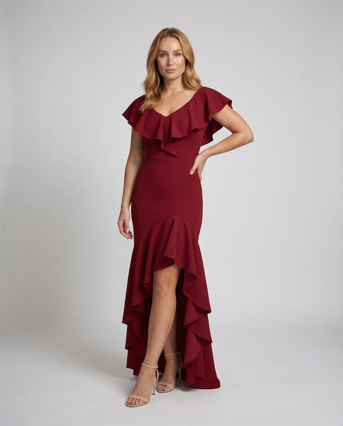 Damen Abendkleid Mehrlagige Volants Carmen - Eveloria