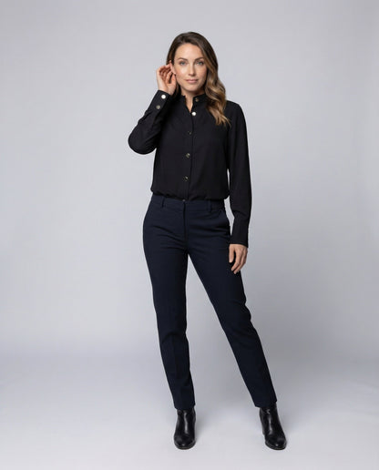 Damen Bluse Seidenähnlich mit Zierknöpfen - Eveloria