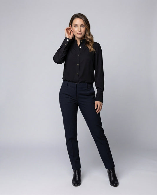 Damen Bluse Seidenähnlich mit Zierknöpfen - Eveloria