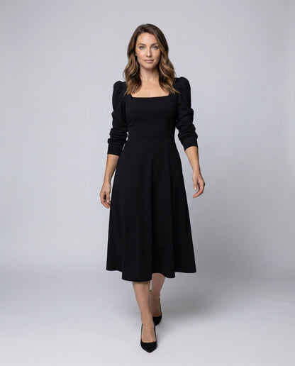 Damen Midikleid Quadratischer Ausschnitt Puffärmel - Eveloria