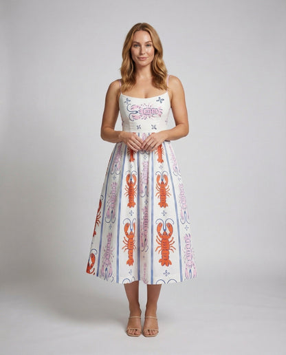 Damen Midikleid mit Hummermotiv Marineblau - Eveloria