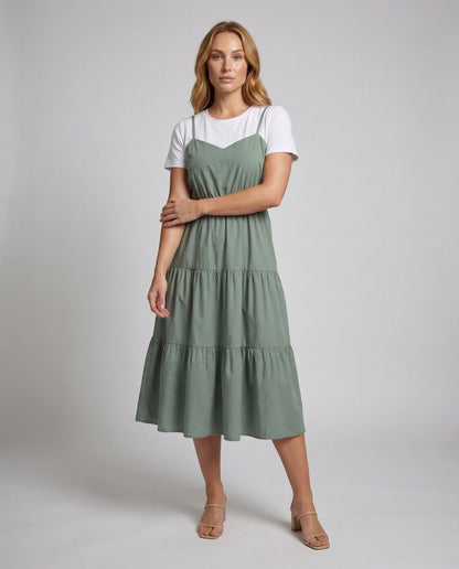 Damen Trägerkleid Lagenlook Stufig Schwarz - Eveloria