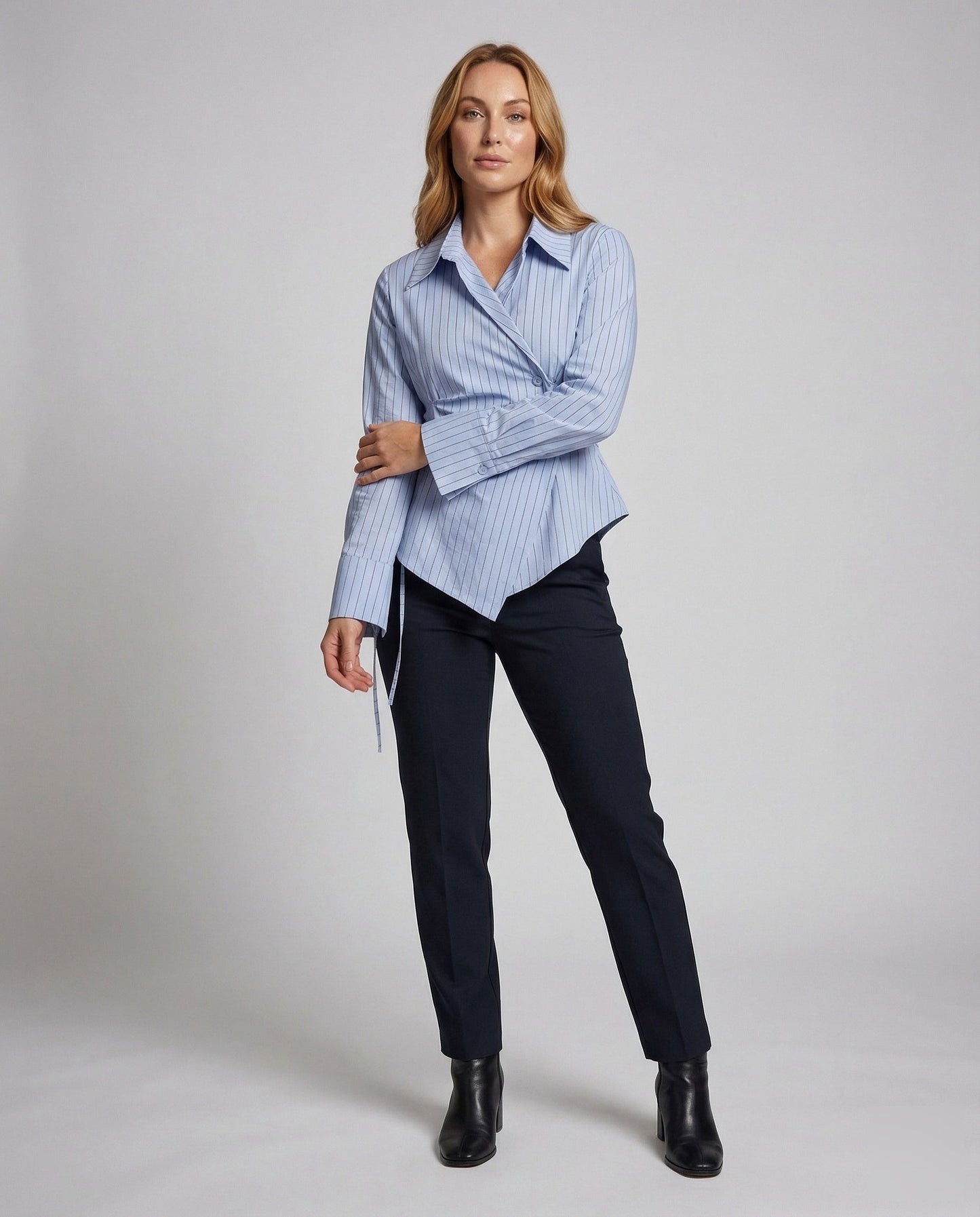 Damen Hemdbluse Tailliert Nadelstreifenoptik - Eveloria