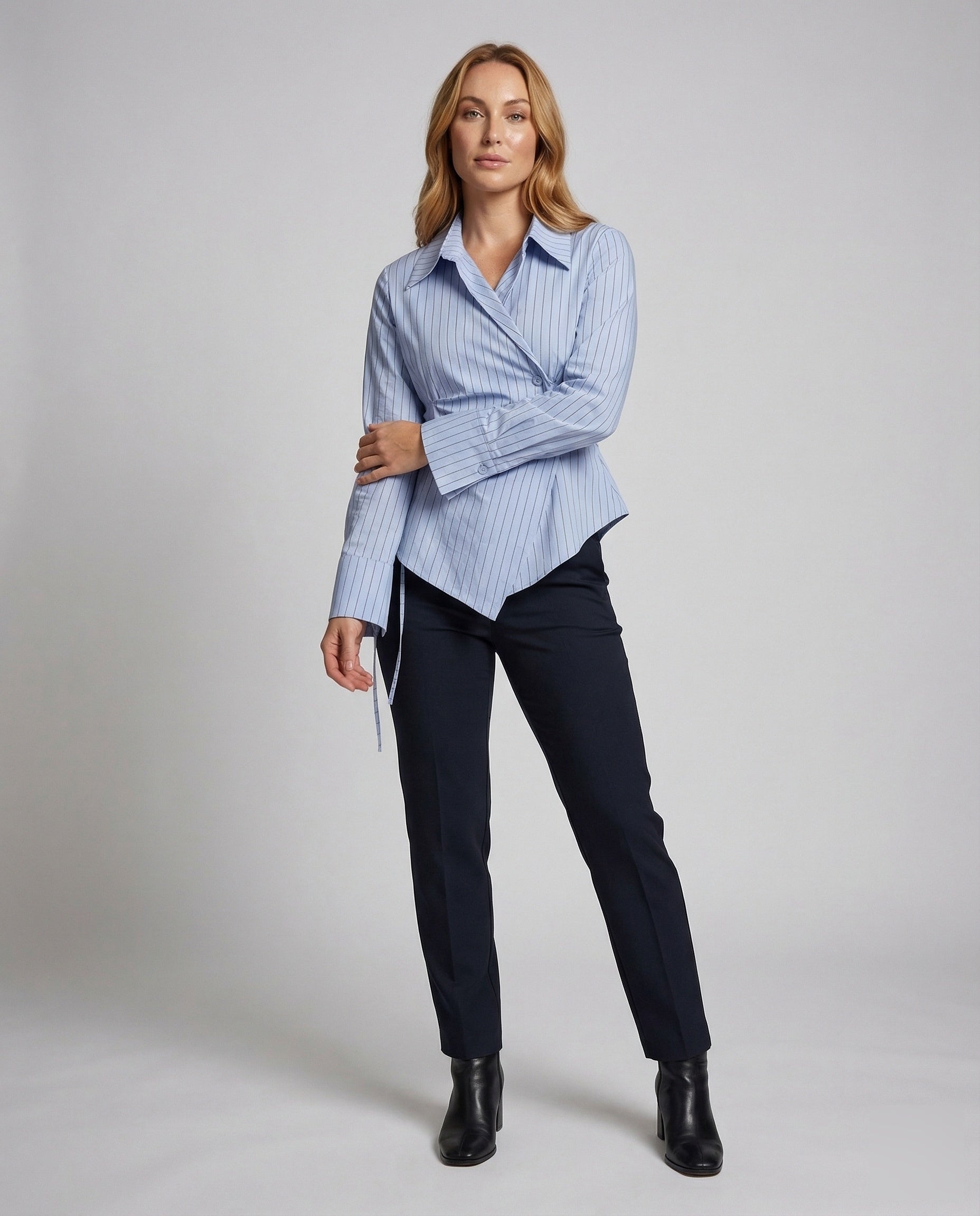 Damen Hemdbluse Tailliert Nadelstreifenoptik - Eveloria