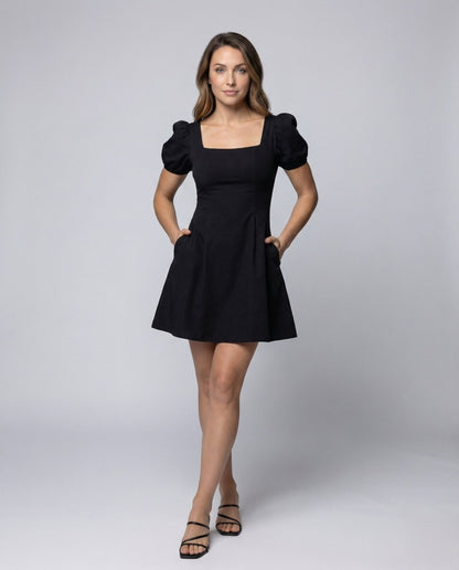 Damen A-Linien Minikleid Puffärmel Eckiges Dekolleté - Eveloria