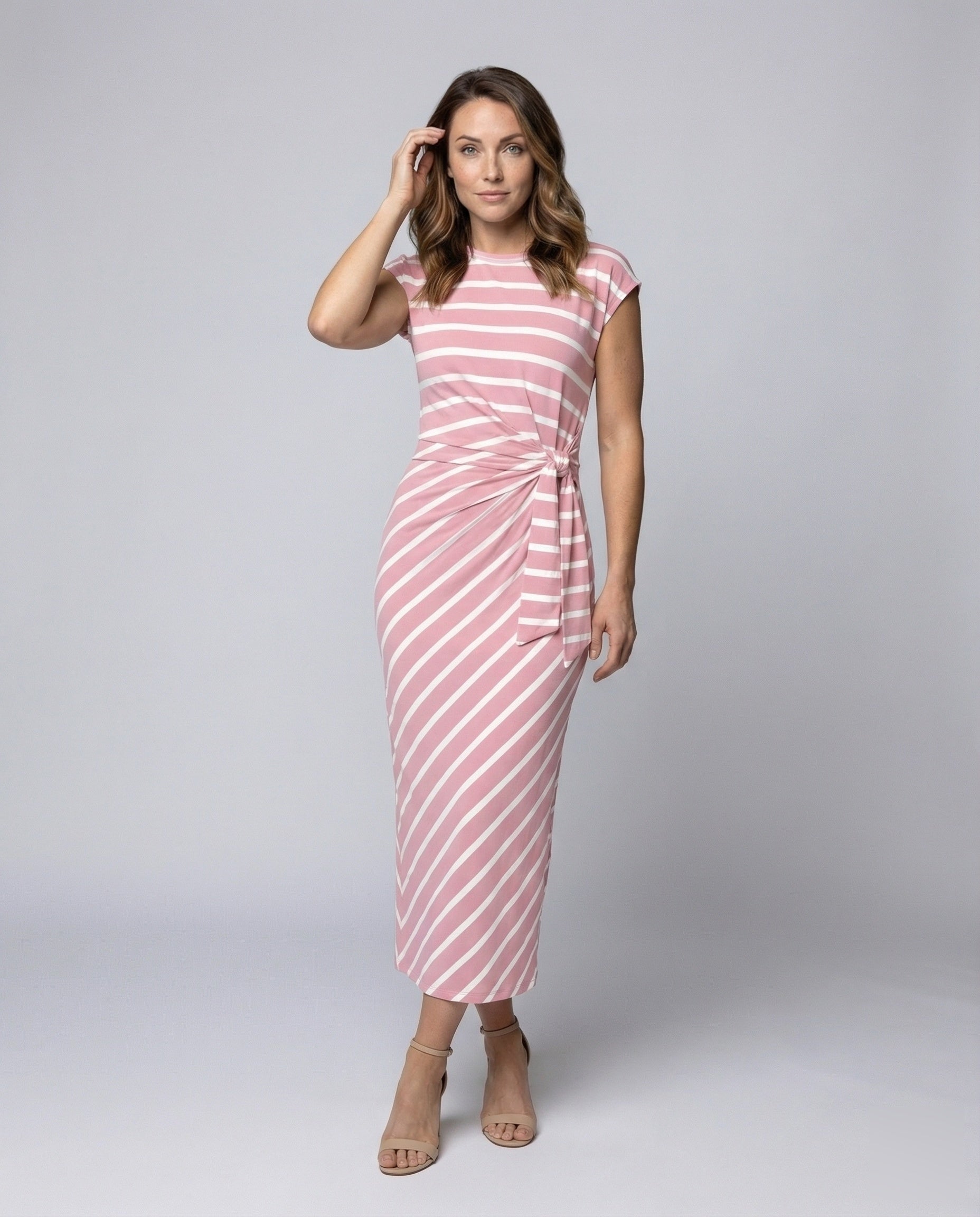 Damen Midikleid Gestreift mit Knotendetail - Eveloria