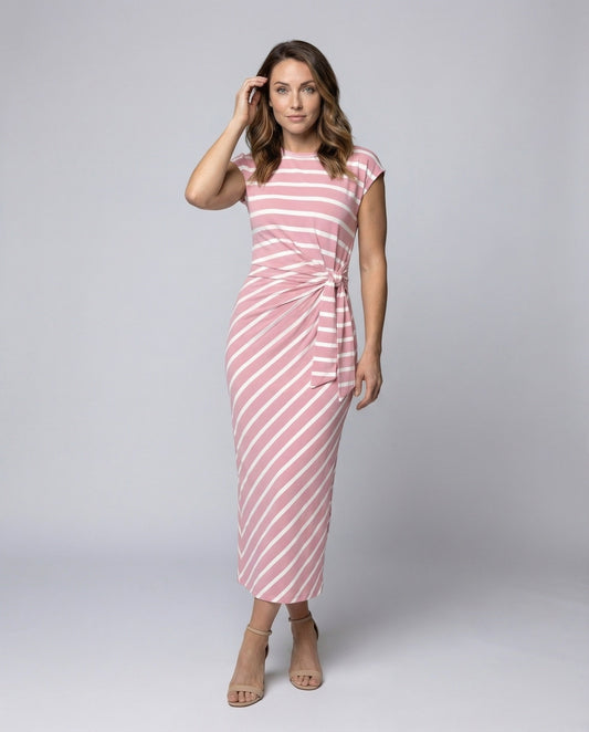 Damen Midikleid Gestreift mit Knotendetail - Eveloria