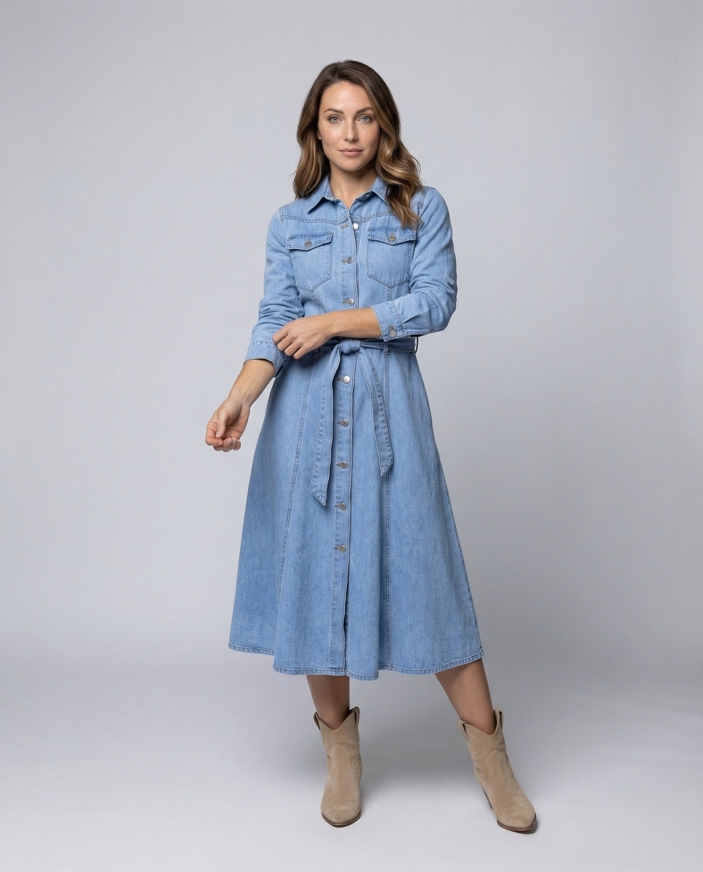 Damen Jeanskleid A-Linie Blau - Eveloria