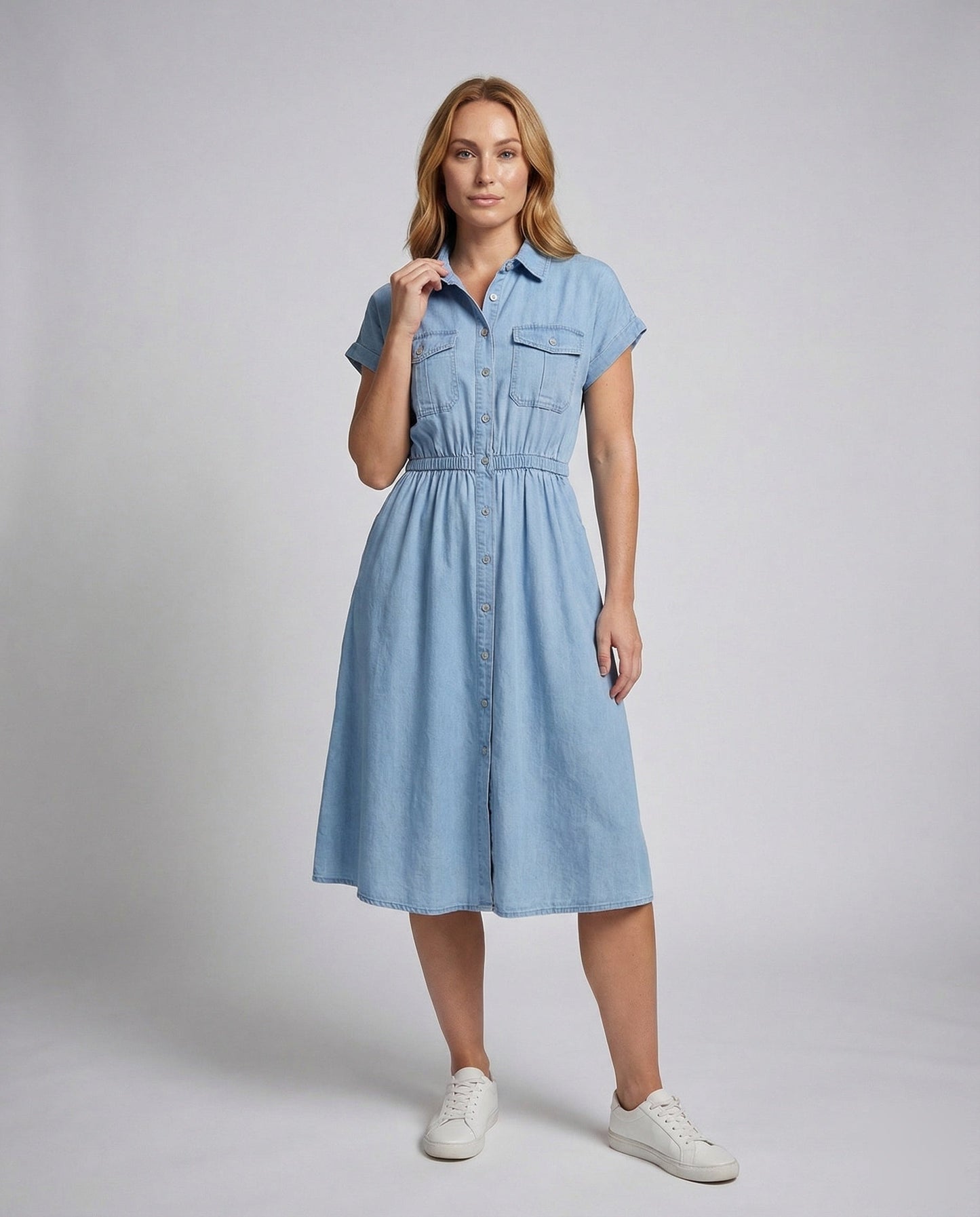 Damen Hemdblusenkleid Elastisches Taillenband - Eveloria