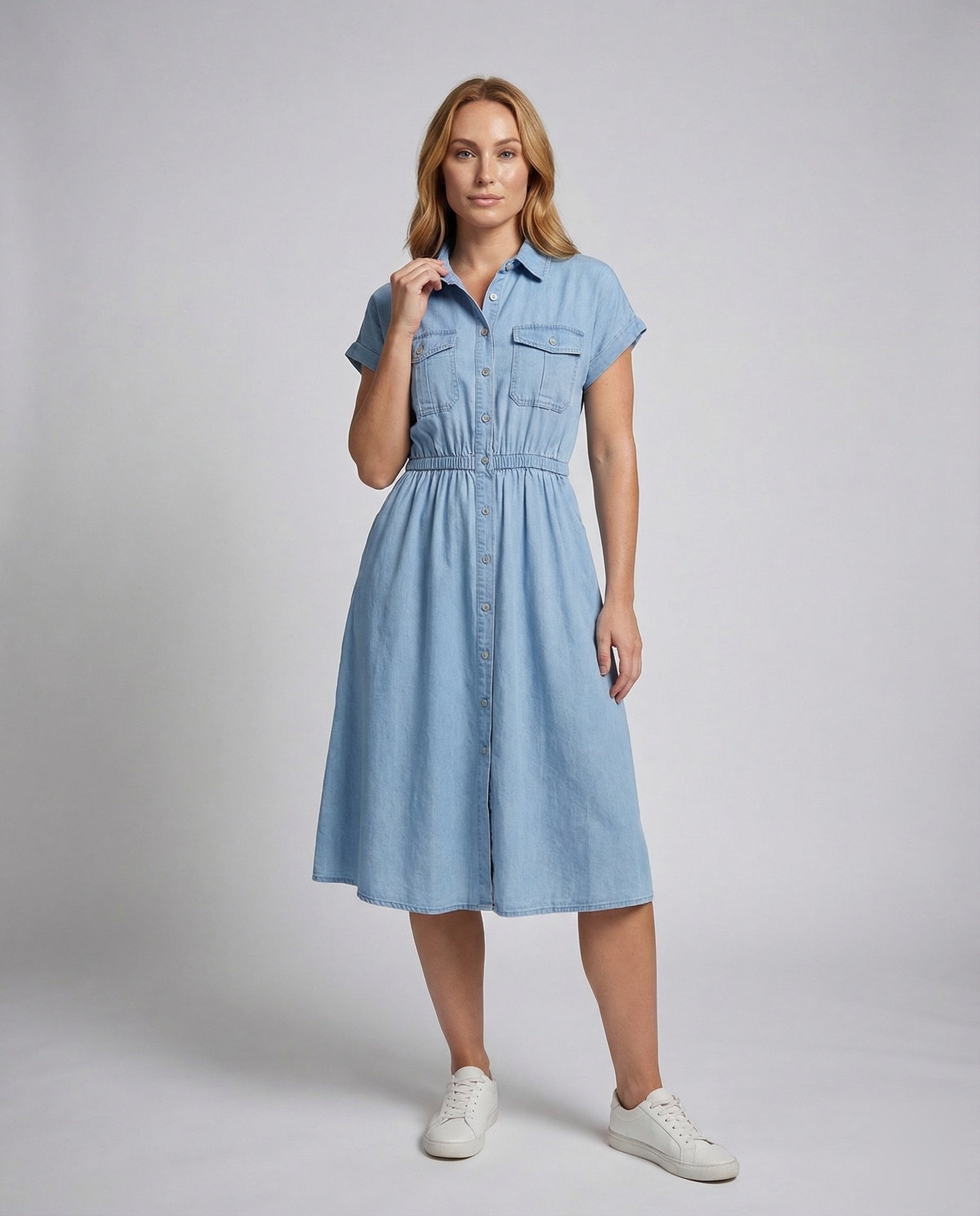Damen Hemdblusenkleid Elastisches Taillenband - Eveloria