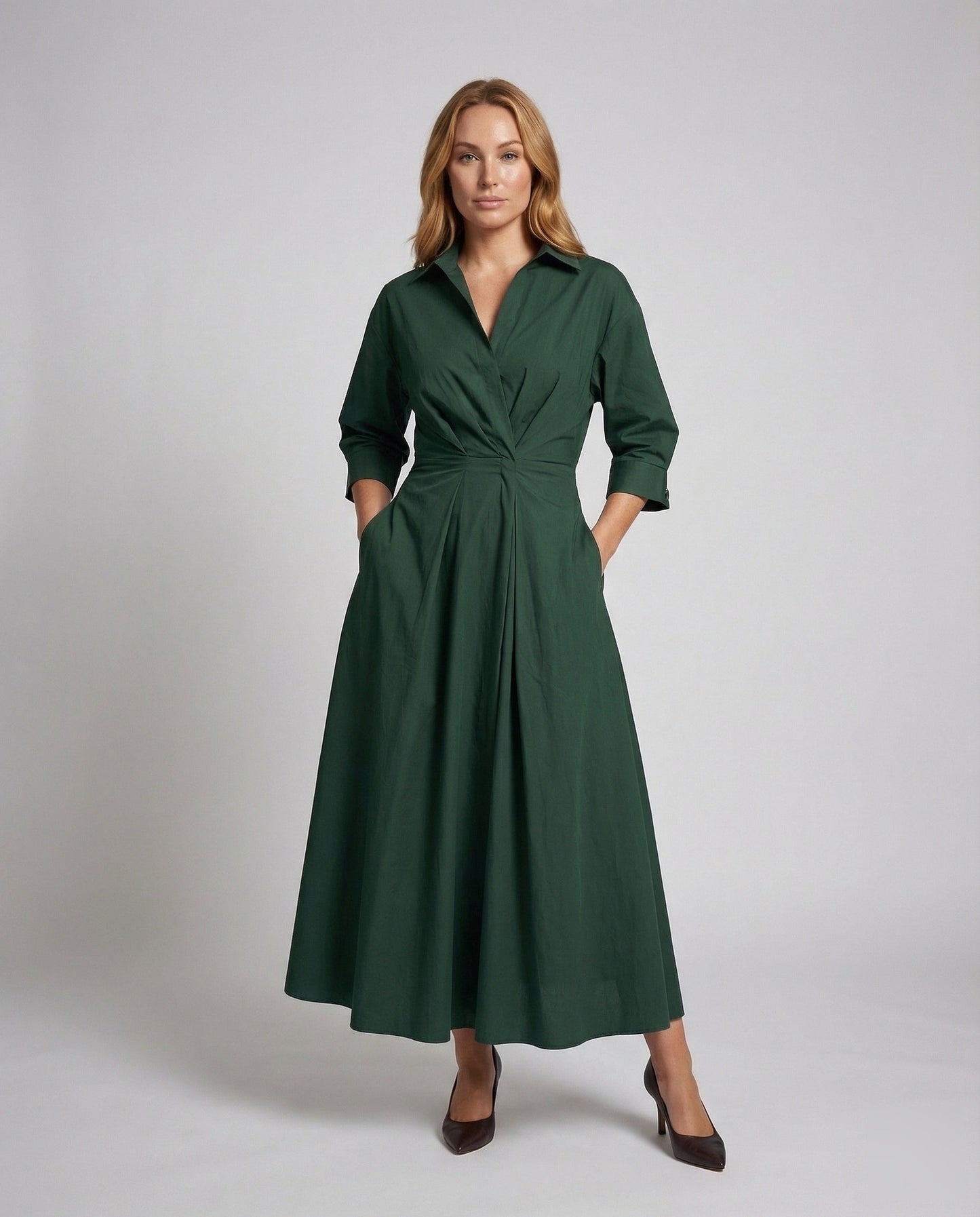 Damen Maxikleid Hemdblusen-Style Drapierte Taille - Eveloria