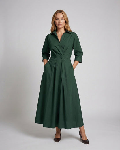 Damen Maxikleid Hemdblusen-Style Drapierte Taille - Eveloria