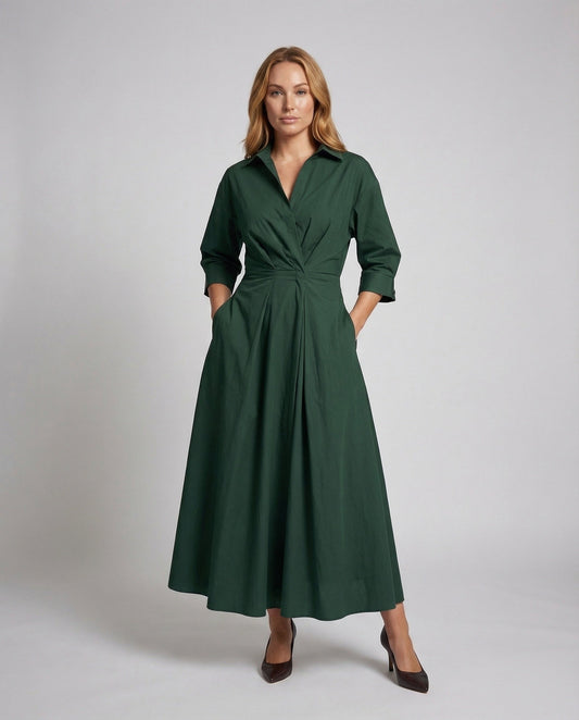 Damen Maxikleid Hemdblusen-Style Drapierte Taille - Eveloria