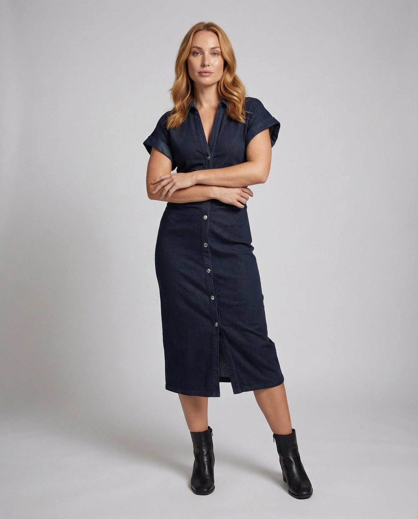 Damen Hemdkleid Geraffte Taille Midisilhouette -> Damen Midikleid mit - Eveloria