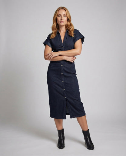 Damen Hemdkleid Geraffte Taille Midisilhouette -> Damen Midikleid mit - Eveloria