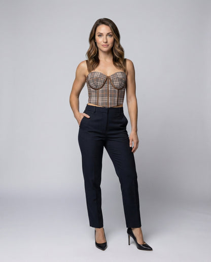 Damen Karo-Bustier Bügel-BH Kunstleder Schwarz - Eveloria