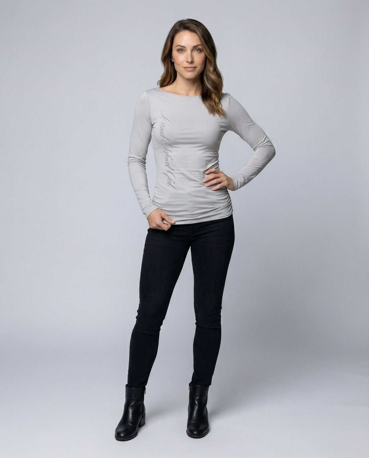 Damen Langarmshirt Stretchjersey mit Schriftzug-Print - Eveloria