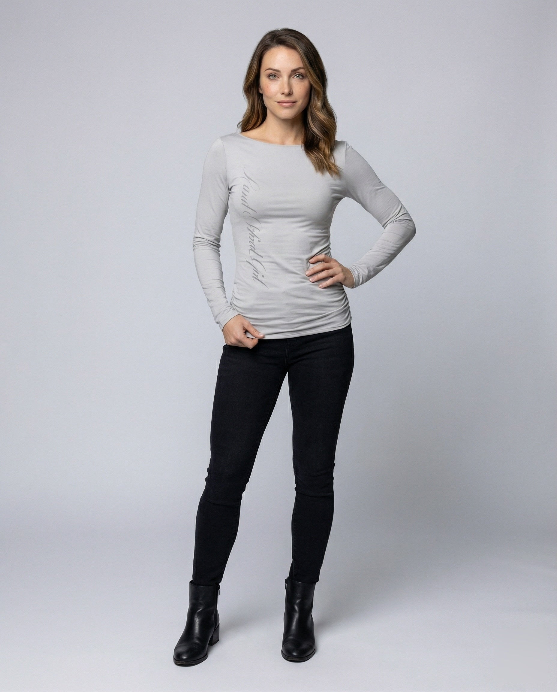 Damen Langarmshirt Stretchjersey mit Schriftzug-Print - Eveloria