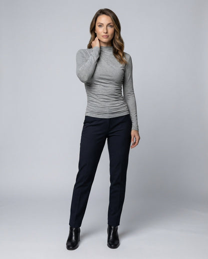 Damen Langarmshirt Asymmetrische Schulterdrapierung - Eveloria