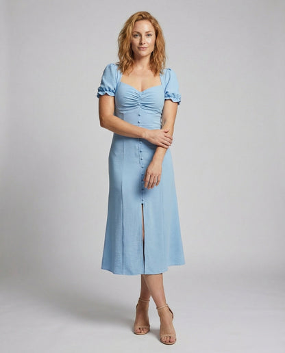 Damen Midikleid Geraffter Herzausschnitt Beinschlitz - Eveloria