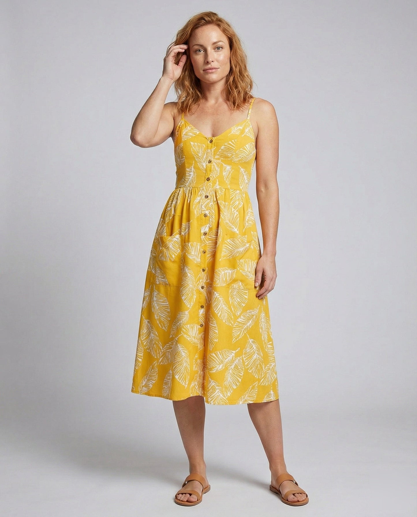 Damen Midikleid Blättermuster Korselett-Passform - Eveloria
