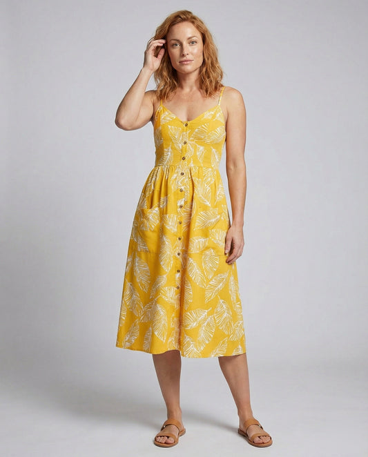 Damen Midikleid Blättermuster Korselett-Passform - Eveloria