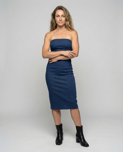 Damen Trägerloses Jeans-Midikleid Figurformend - Eveloria