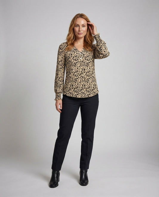 Damen Bluse V-Ausschnitt Rüschenmanschetten - Eveloria