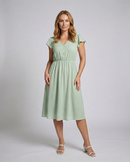 Damen Midikleid Jacquard Flügelärmel - Eveloria