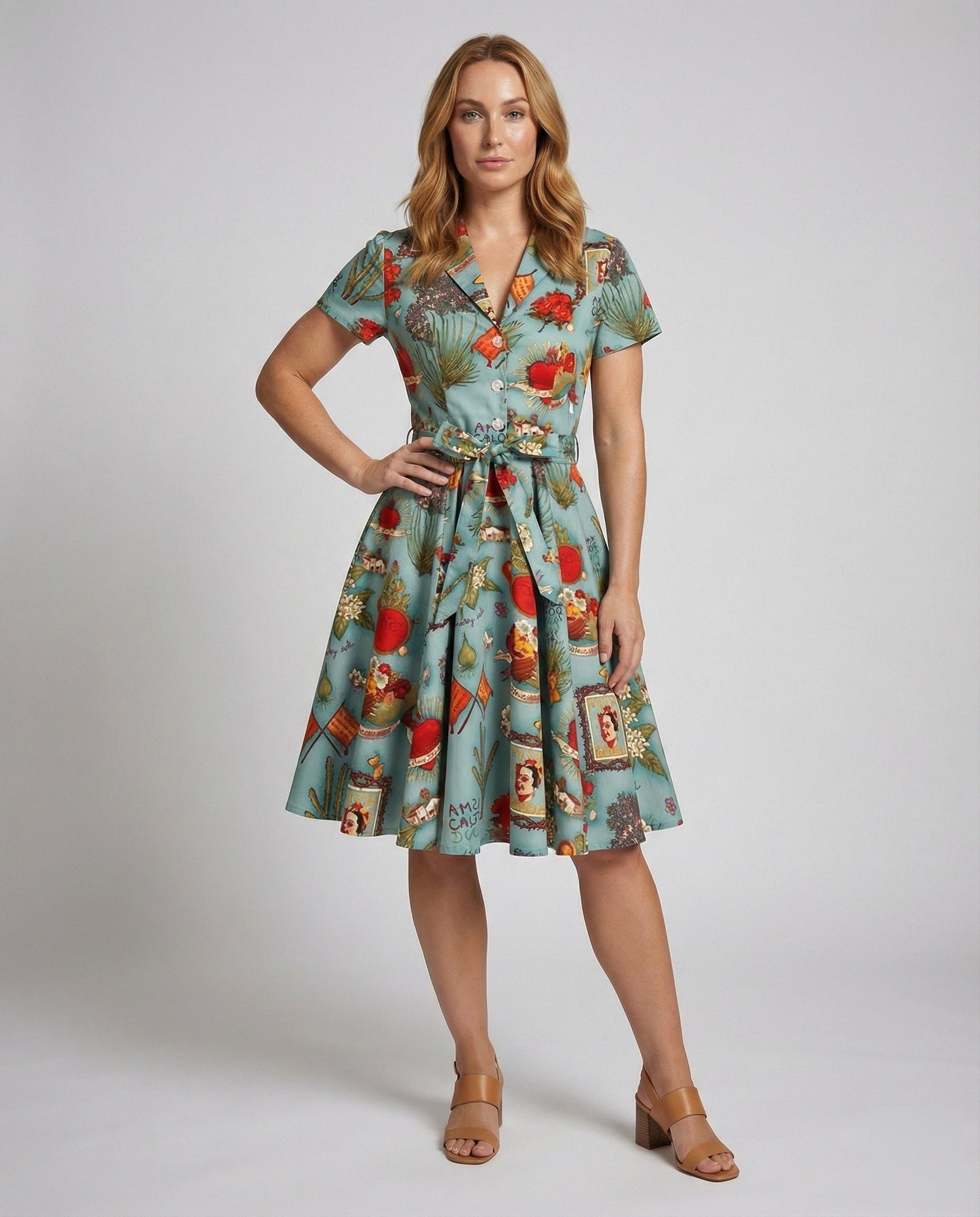 Damen Swingkleid mit Reverskragen und Taillengürtel - Eveloria