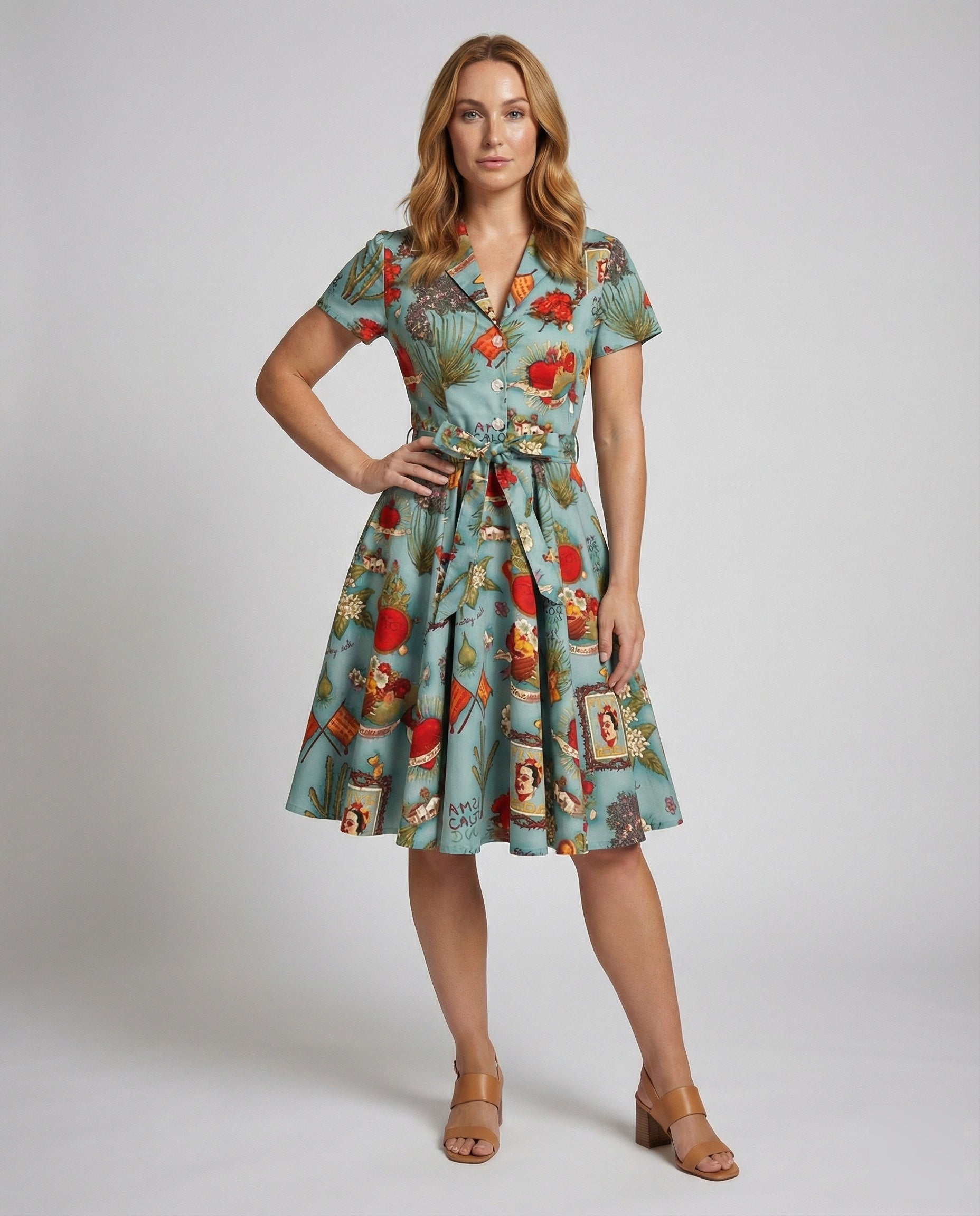 Damen Swingkleid mit Reverskragen und Taillengürtel - Eveloria
