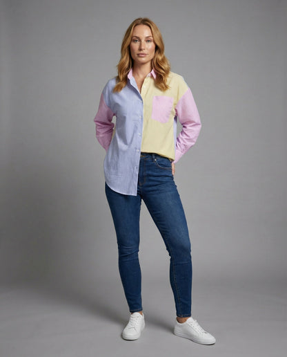 Damen Hemd Feine Streifen Farbblock-Design - Eveloria