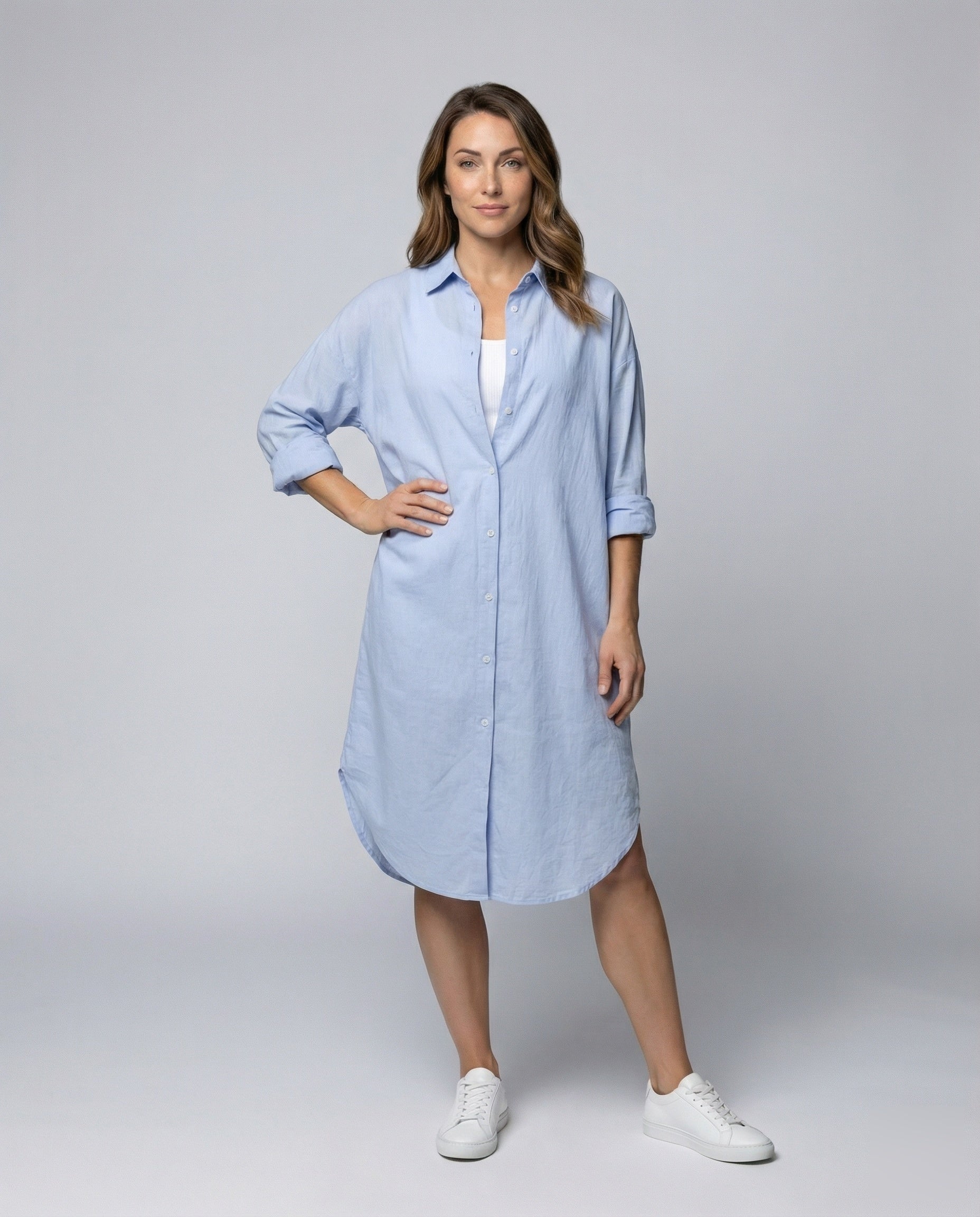 Damen Hemdkleid Krepp-Optik Krempelbare Ärmel - Eveloria