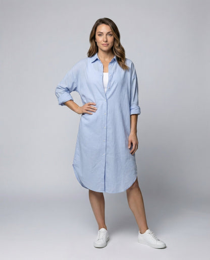 Damen Hemdkleid Krepp-Optik Krempelbare Ärmel - Eveloria